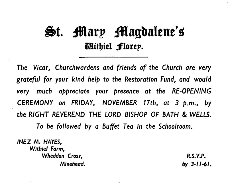 1961 Invitation to Withiel Florey re-opening